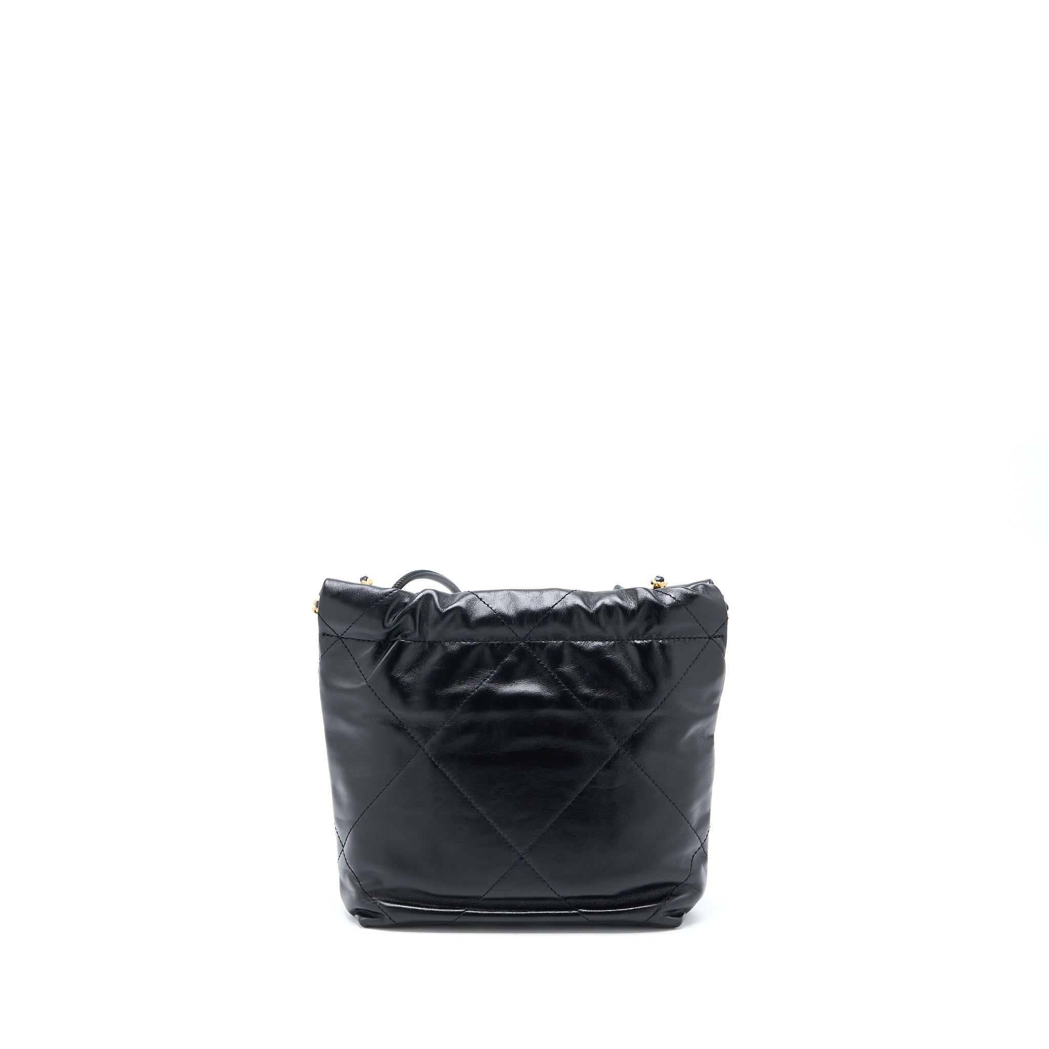 CHANEL MINI 22 BAG SHINY CALFSKIN BLACK BRUSHED GHW (MICROCHIP)