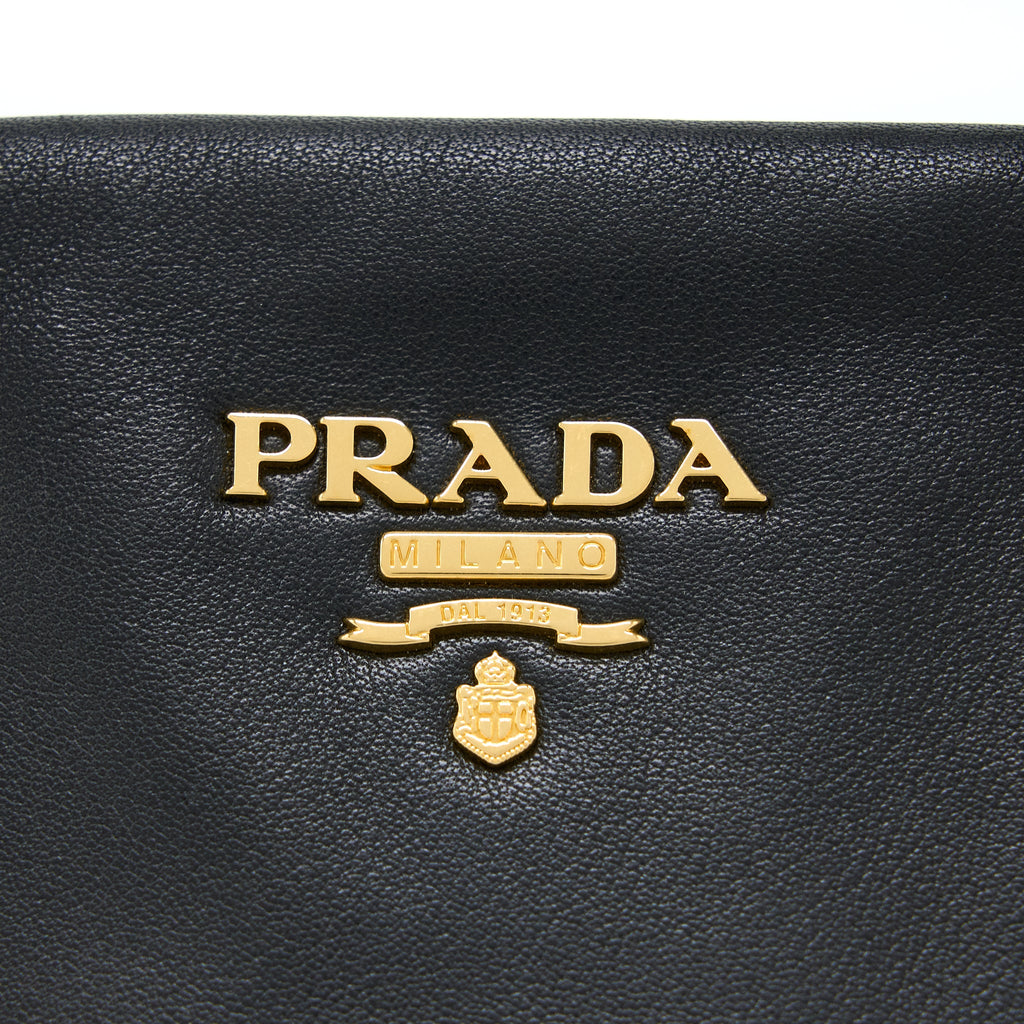 PRADA BAULETTO TOTE BAG SOFT CALFSKIN BLACK GHW