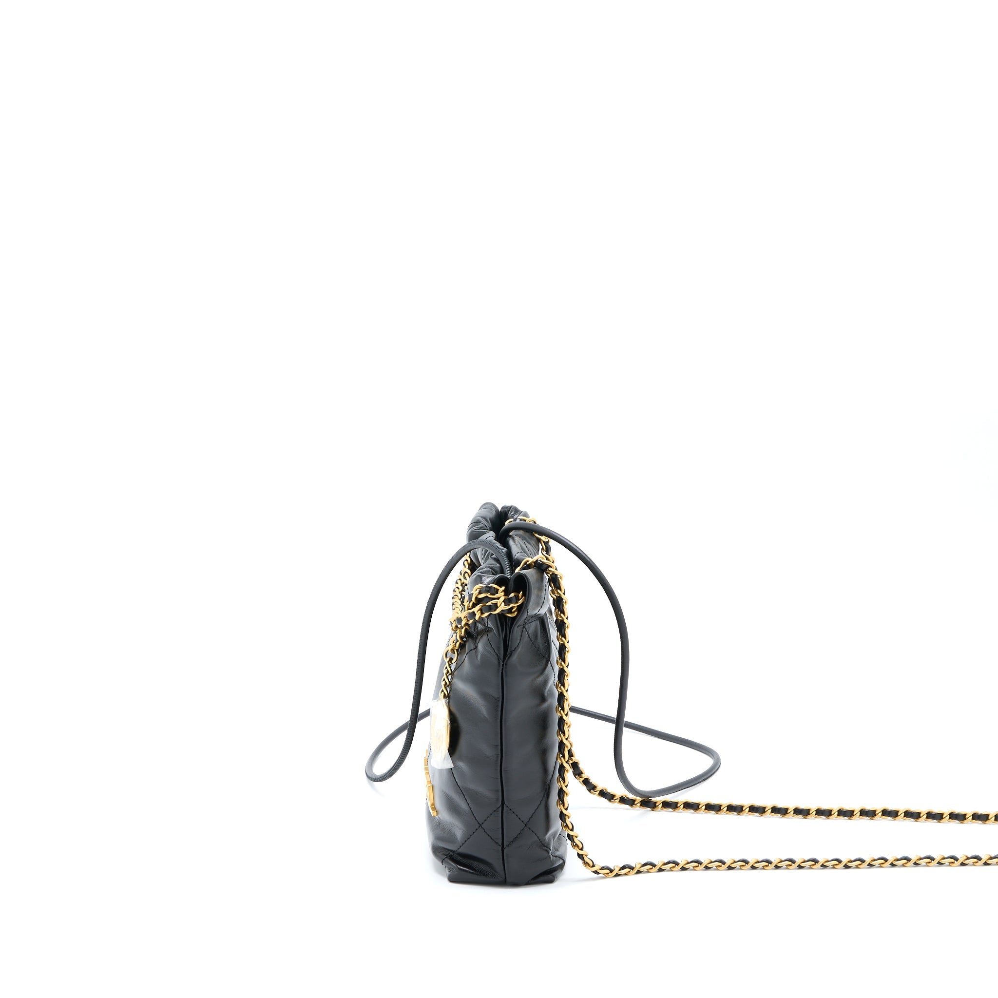 CHANEL MINI 22 BAG SHINY CALFSKIN BLACK BRUSHED GHW (MICROCHIP)