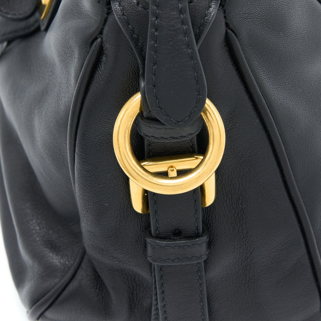 PRADA BAULETTO TOTE BAG SOFT CALFSKIN BLACK GHW