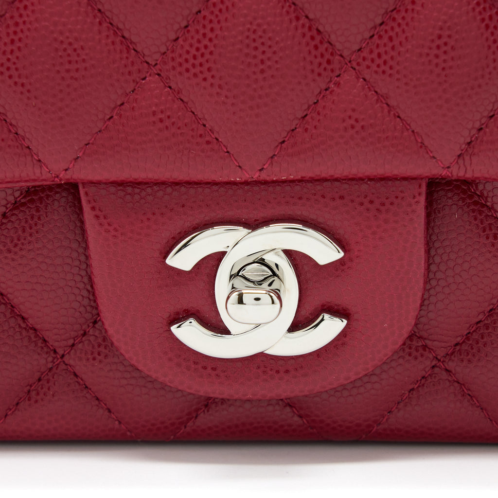 CHANEL 18B CLASSIC MINI RECTANGULAR FLAP BAG CAVIAR DARK PINK SHW