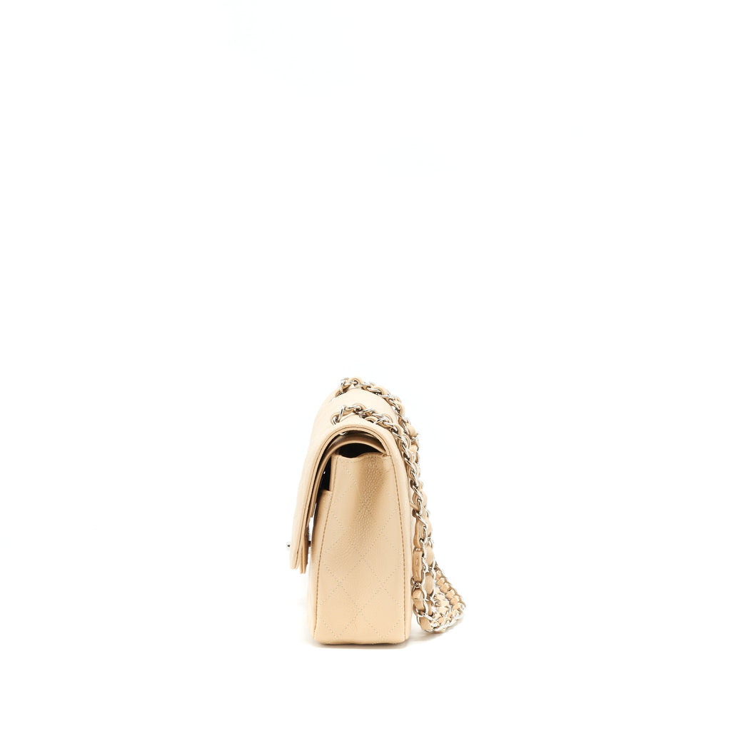 CHANEL MEDIUM CLASSIC DOUBLE FLAP BAG CAVIAR BEIGE SHW