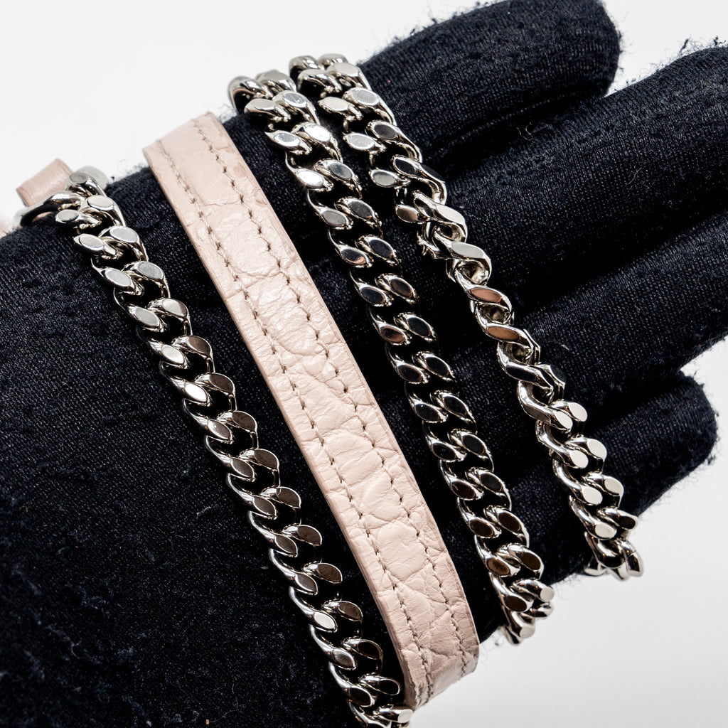 SAINT LAURENT KATE WALLET ON CHAIN CROC EMBOSSED LEATHER LIGHT PINK SHW
