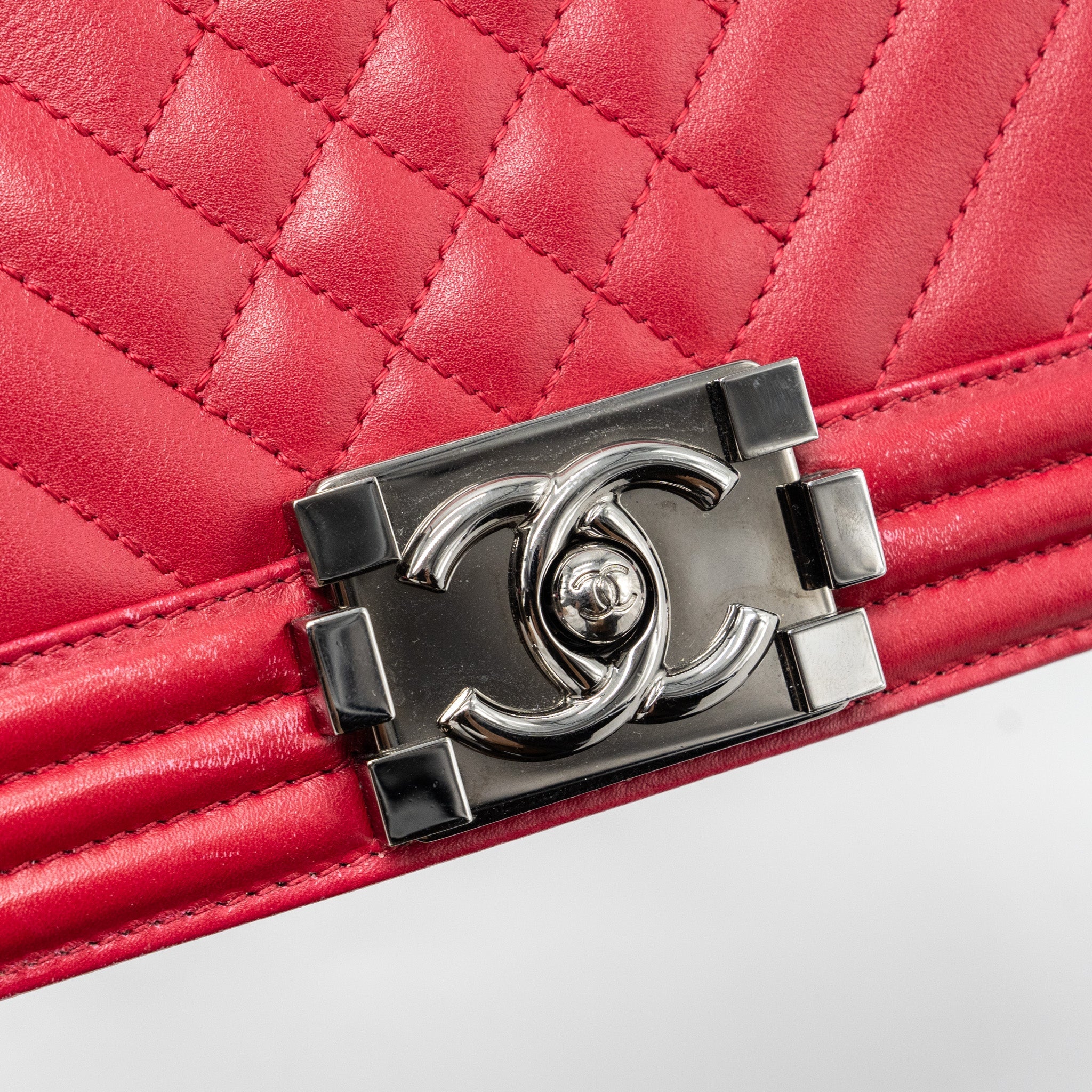 CHANEL SMALL BOY BAG CALFSKIN RED SHW