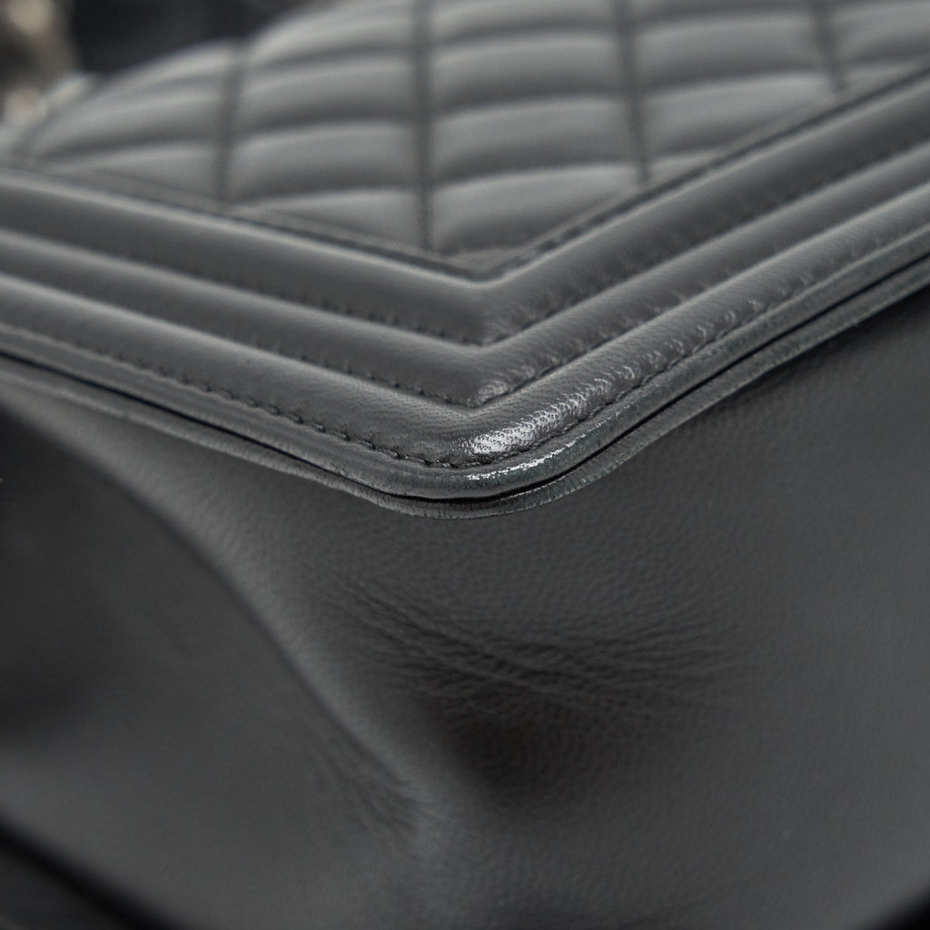 CHANEL MEDIUM BOY BLACK LAMBSKIN RUTHENIUM SHW
