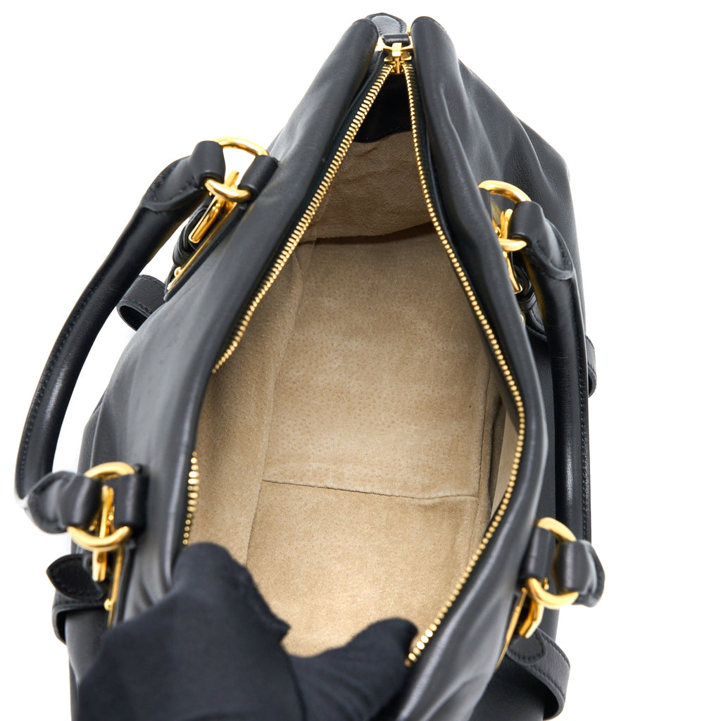 PRADA BAULETTO TOTE BAG SOFT CALFSKIN BLACK GHW