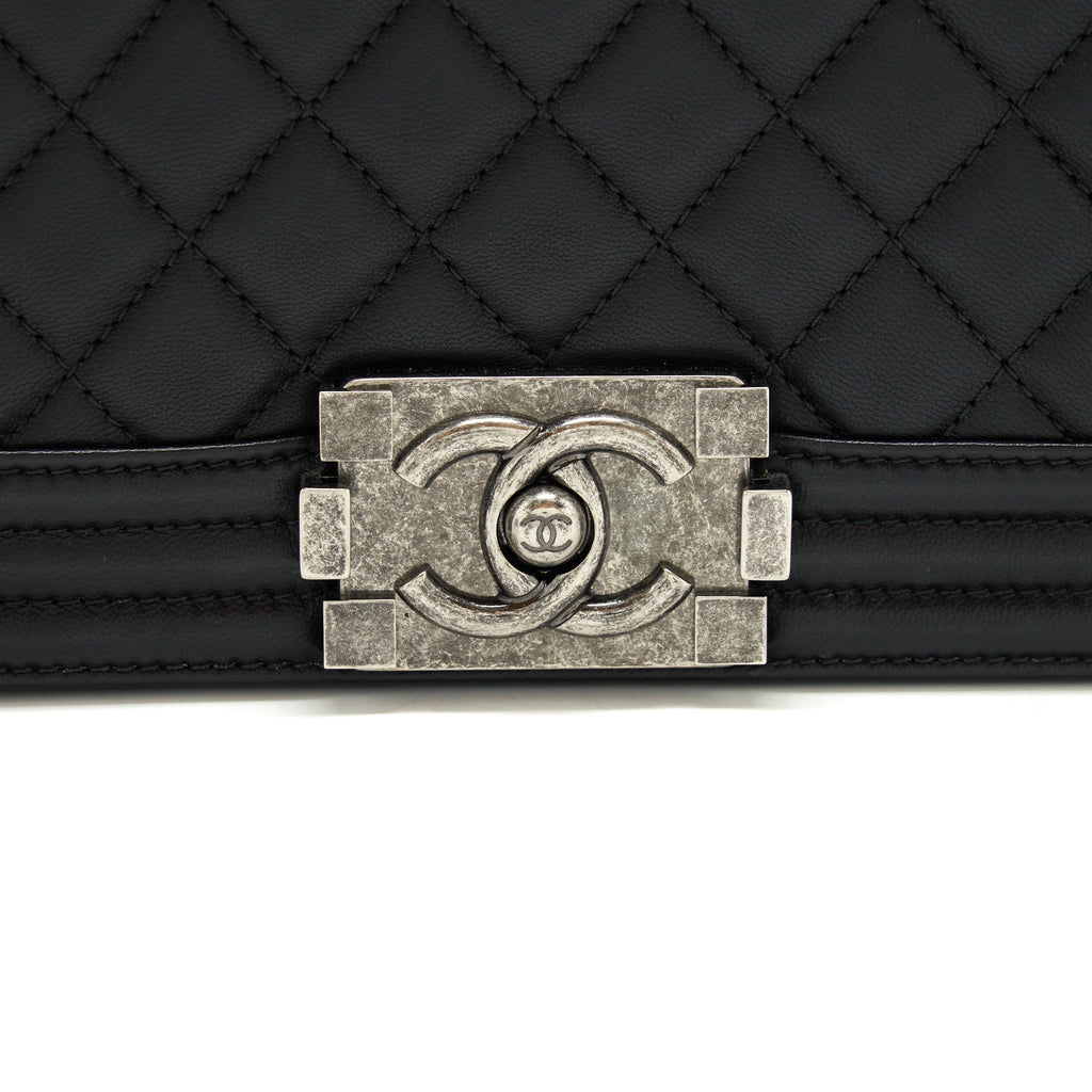 CHANEL MEDIUM BOY BLACK LAMBSKIN RUTHENIUM SHW