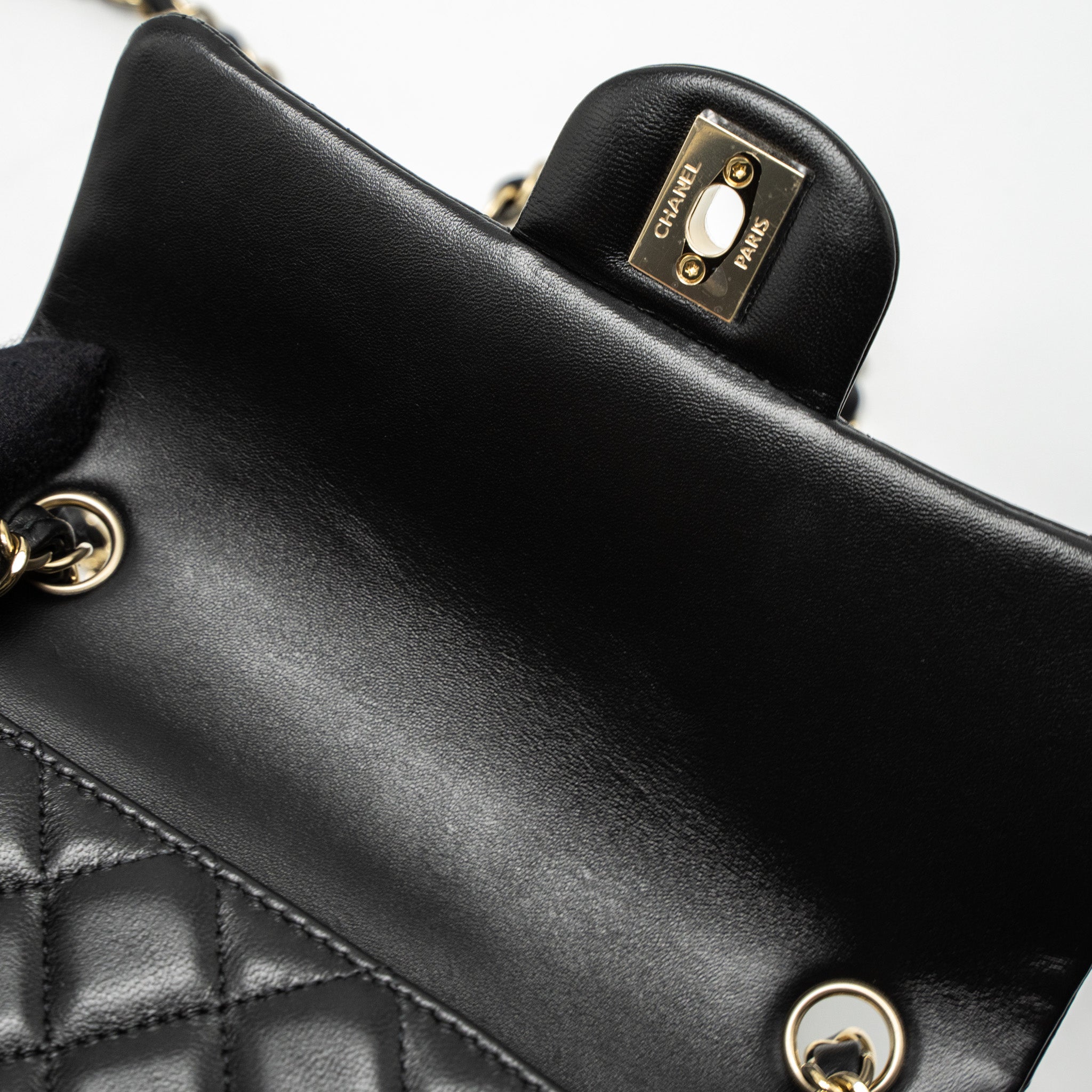 CHANEL CLASSIC MINI RECTANGULAR FLAP BAG LAMBSKIN BLACK LGHW (MICROCHIP)