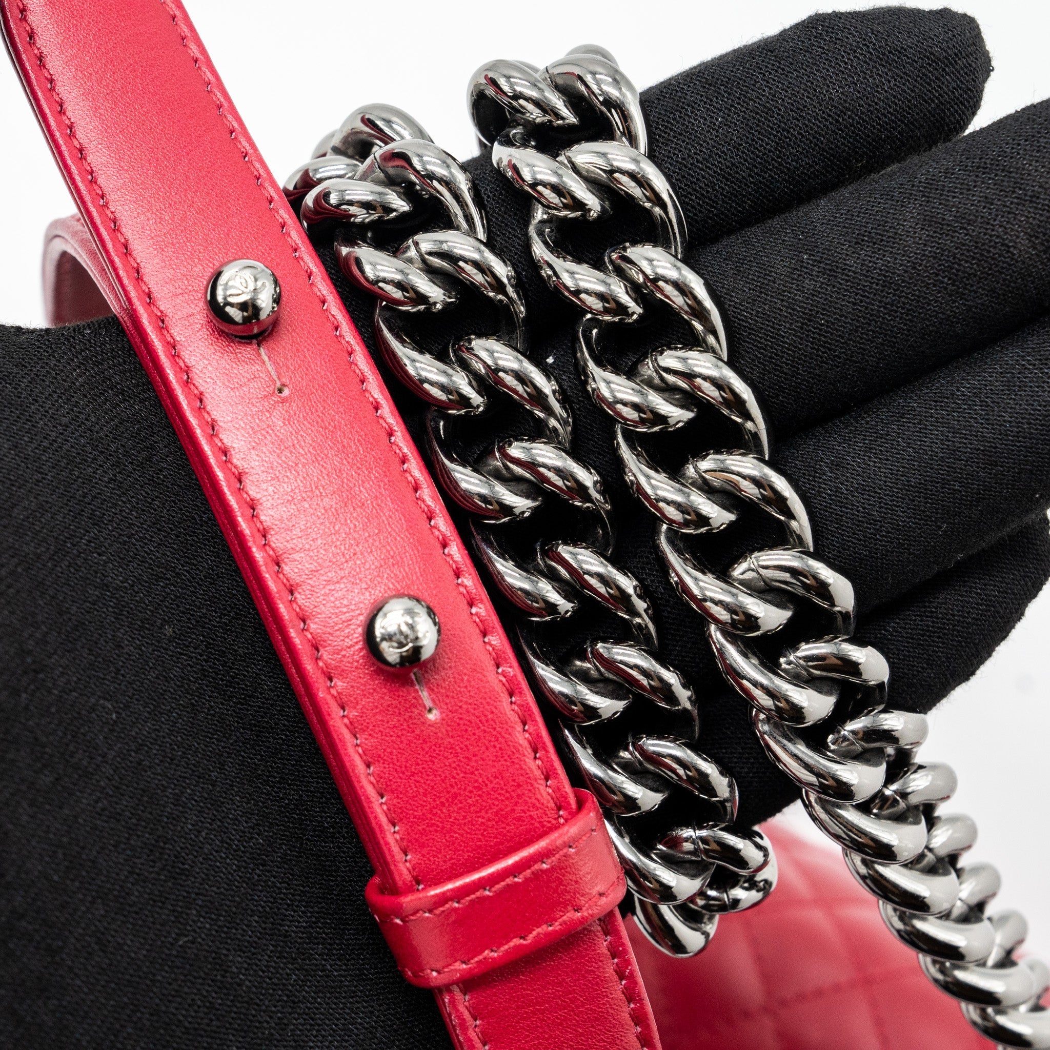 CHANEL SMALL BOY BAG CALFSKIN RED SHW