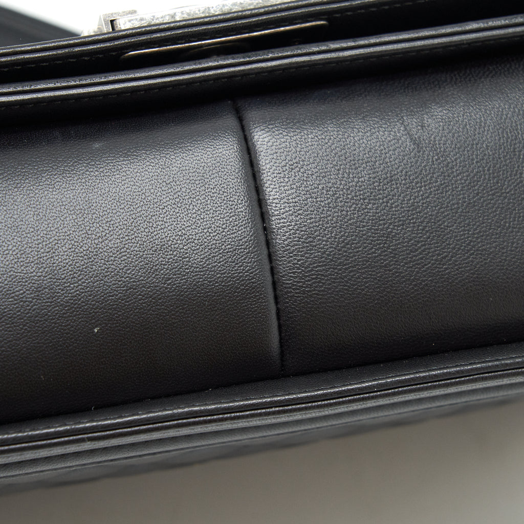 CHANEL MEDIUM BOY BLACK LAMBSKIN RUTHENIUM SHW