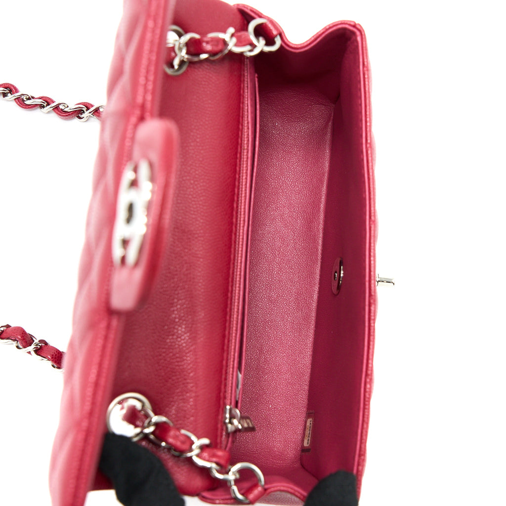 CHANEL 18B CLASSIC MINI RECTANGULAR FLAP BAG CAVIAR DARK PINK SHW
