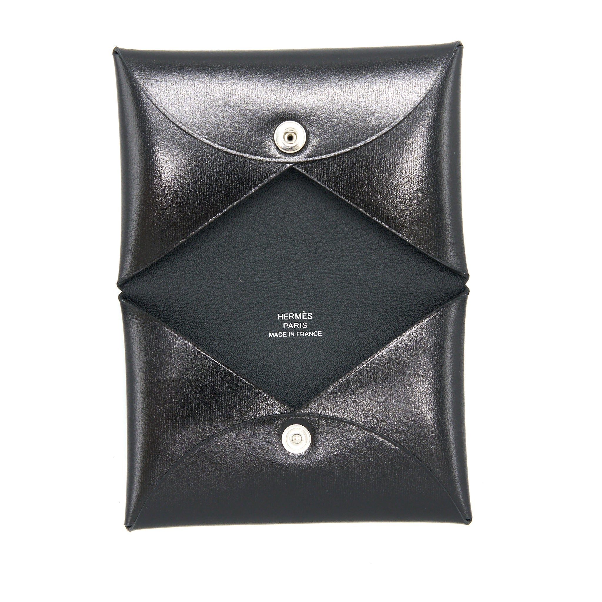 HERMES CALVI CARD HOLDER BOX CALFSKIN BLACK SHW
