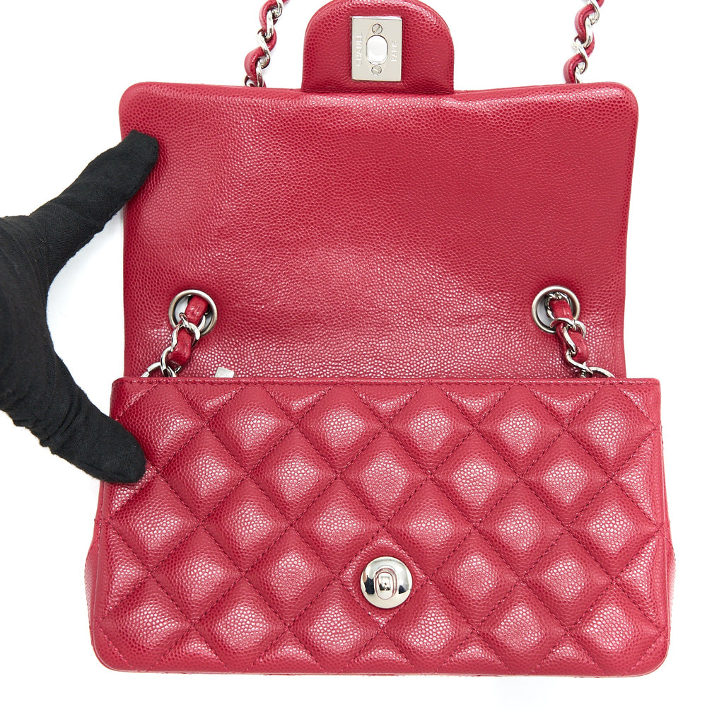 CHANEL 18B CLASSIC MINI RECTANGULAR FLAP BAG CAVIAR DARK PINK SHW
