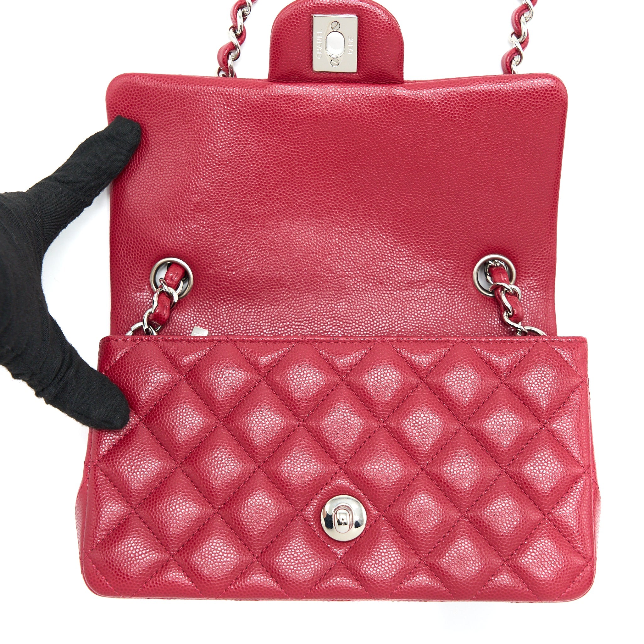 CHANEL 18B CLASSIC MINI RECTANGULAR FLAP BAG CAVIAR DARK PINK SHW
