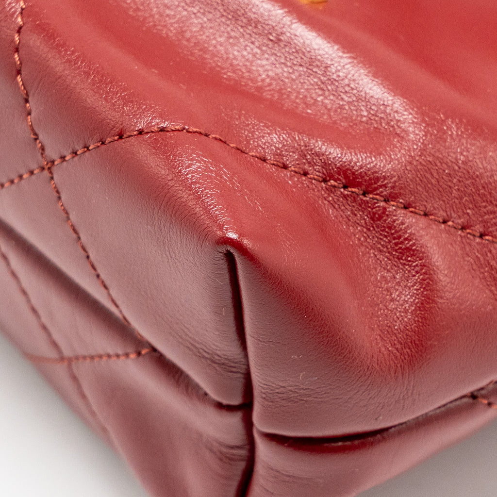 CHANEL MINI 22 BAG SHINY CALFSKIN RED GHW (MICROCHIP)