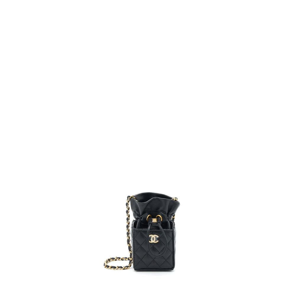 CHANEL MINI VANITY POUCH WITH CHAIN LAMBSKIN BLACK GHW