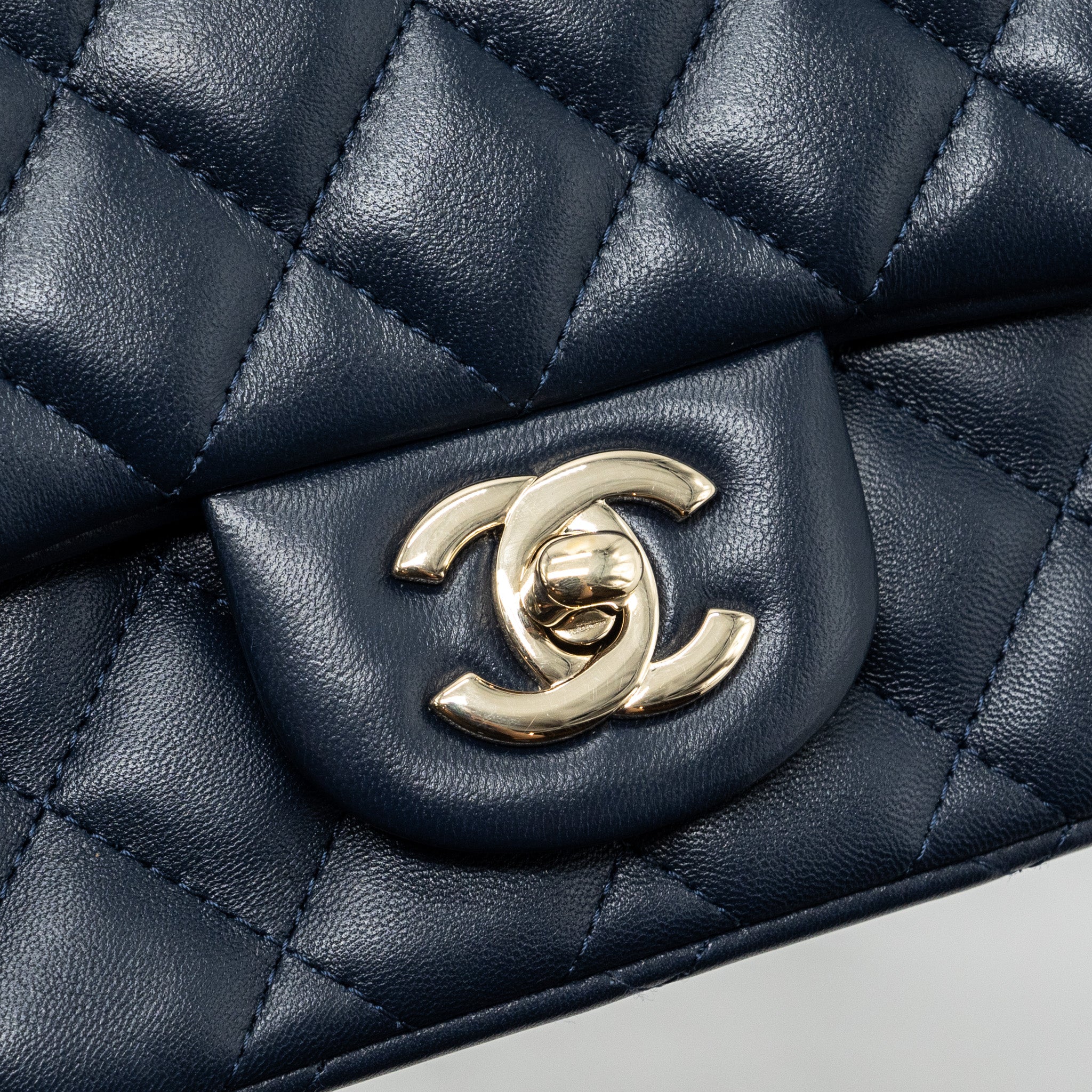 CHANEL CLASSIC MINI SQUARE FLAP BAG LAMBSKIN DARK BLUE LGHW