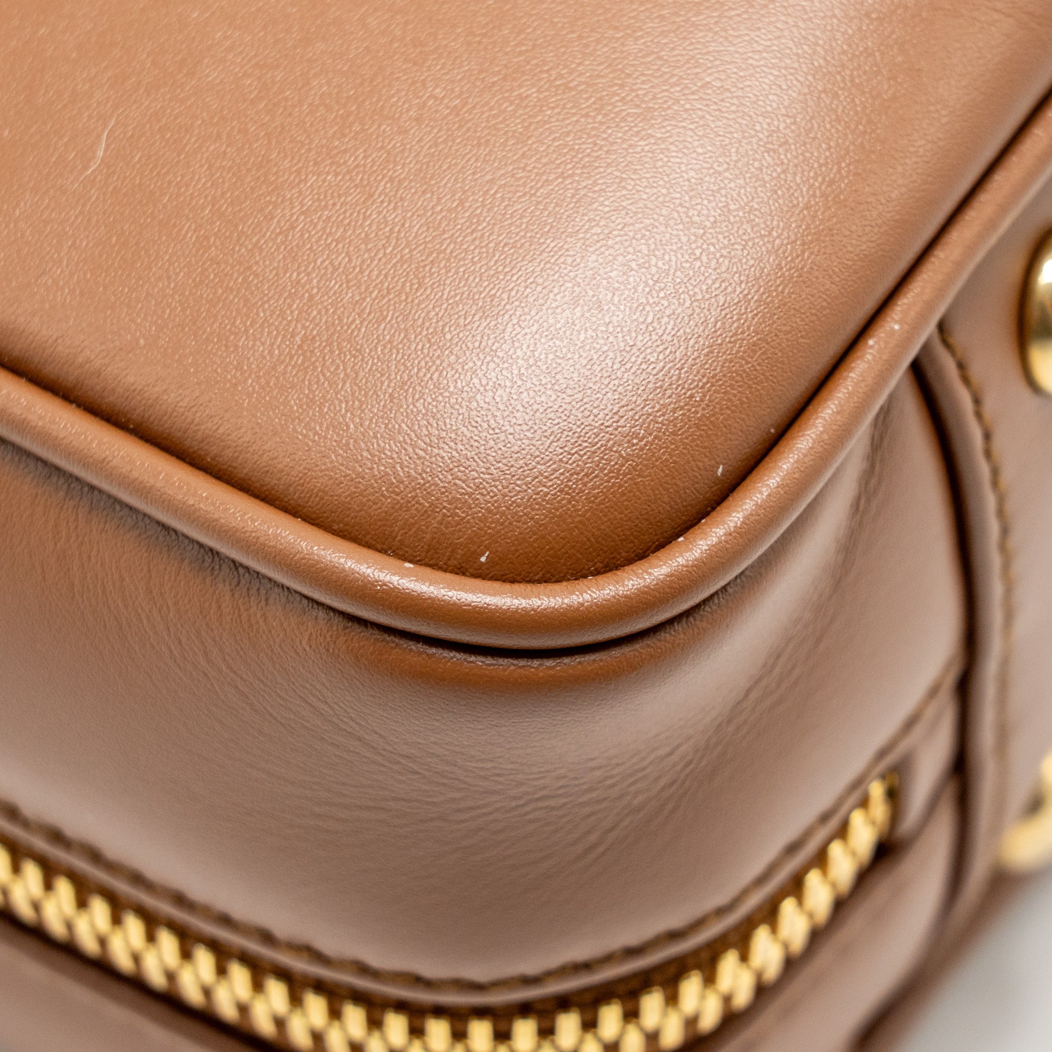 MIU MIU COGNAC ARCADIE LEATHER BAG BROWN GHW