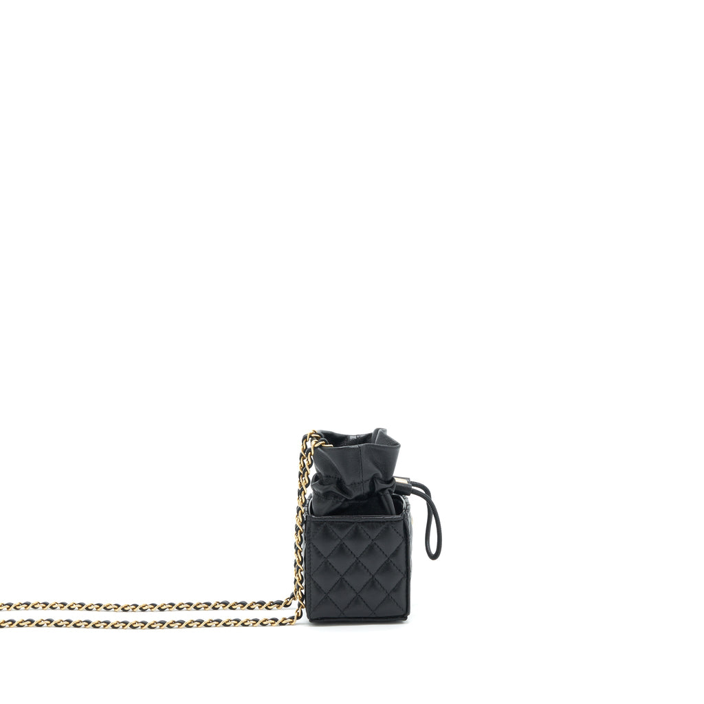 CHANEL MINI VANITY POUCH WITH CHAIN LAMBSKIN BLACK GHW