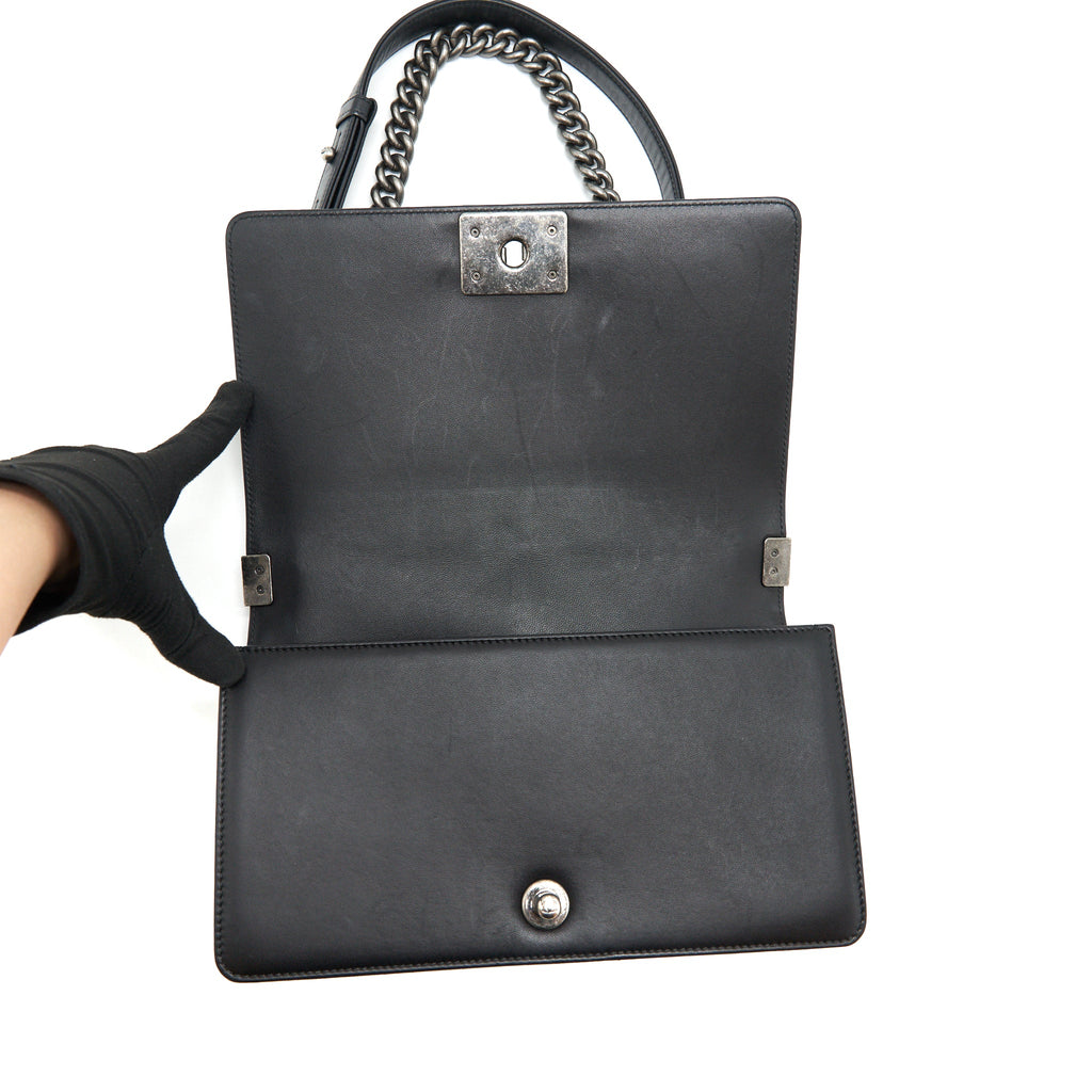 CHANEL MEDIUM BOY BLACK LAMBSKIN RUTHENIUM SHW