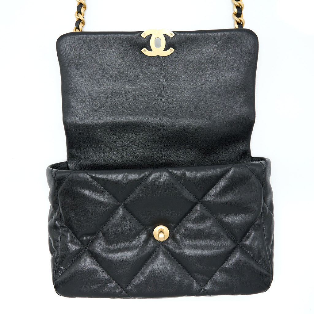 CHANEL MEDIUM 19 BAG GOATSKIN BLACK WITH MULTICOLOUR HARDWARE