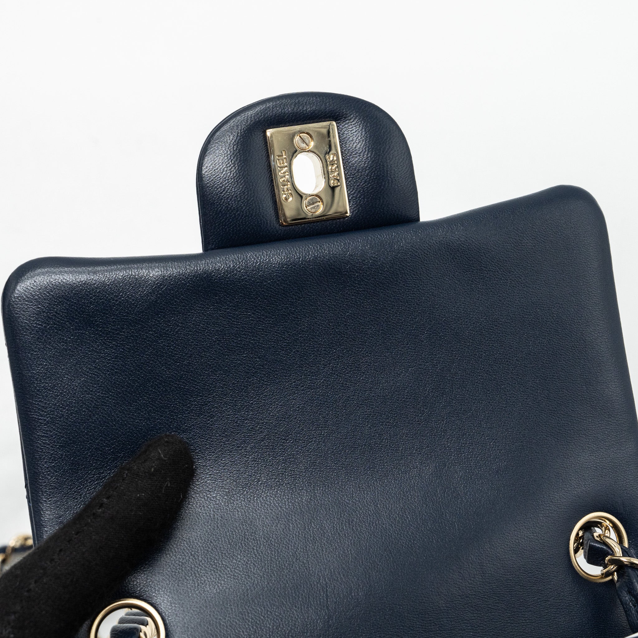 CHANEL CLASSIC MINI SQUARE FLAP BAG LAMBSKIN DARK BLUE LGHW