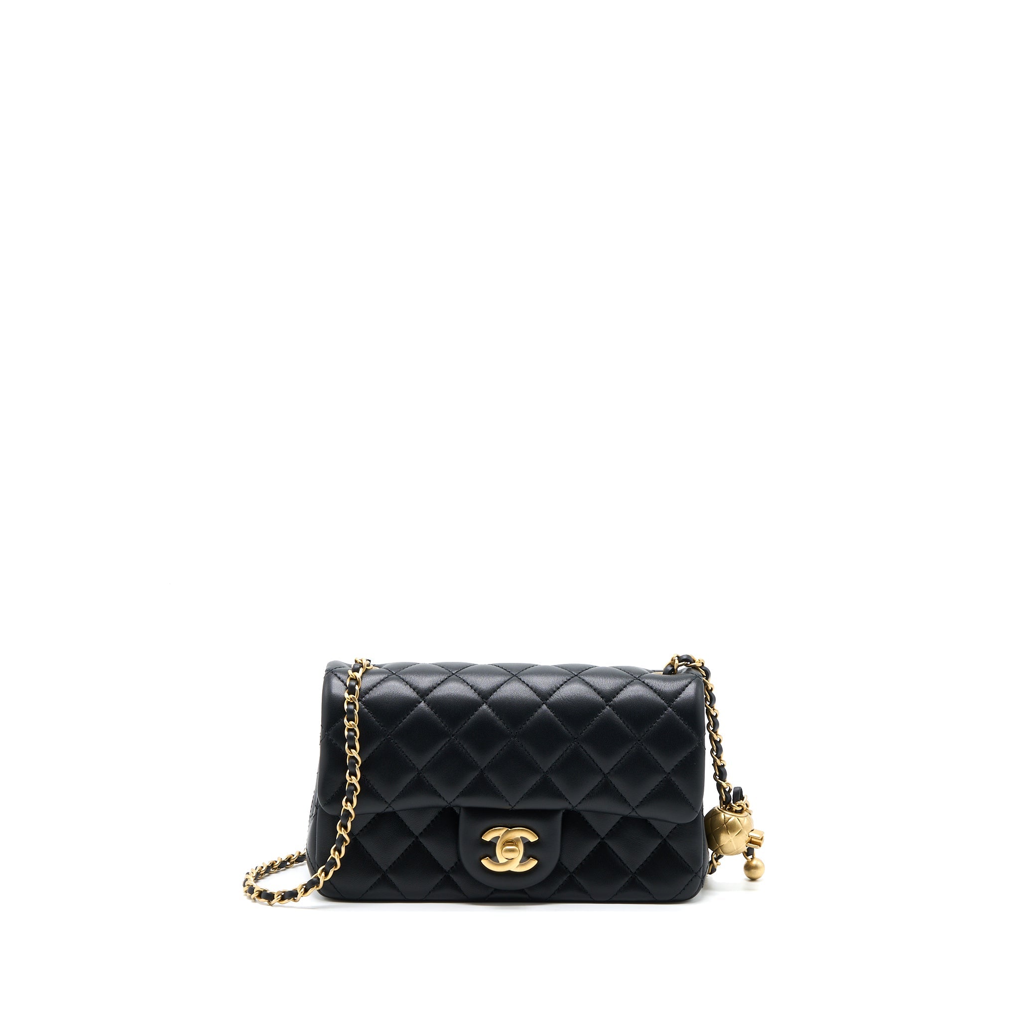 CHANEL 23C PEARL CRUSH MINI RECTANGULAR FLAP BAG LAMBSKIN BLACK BRUSHED GHW (MICROCHIP)