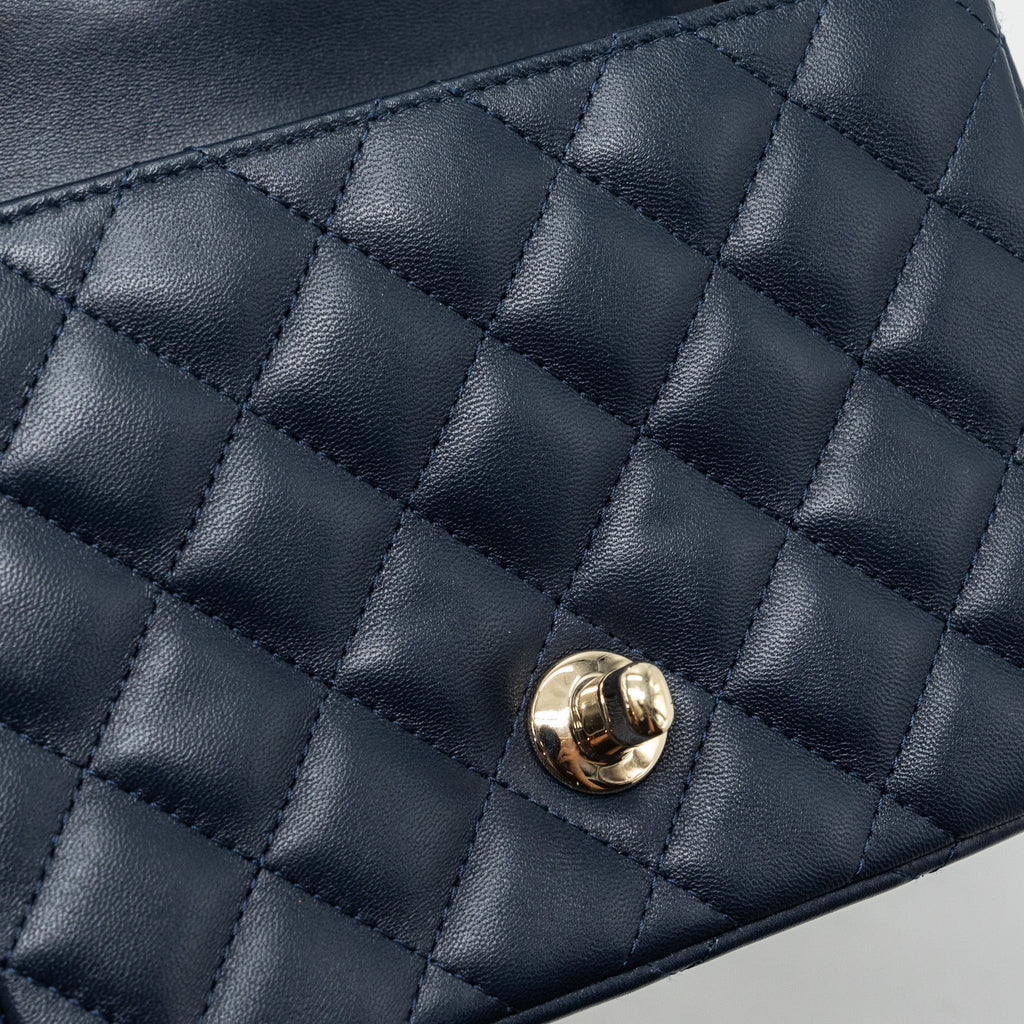 CHANEL CLASSIC MINI SQUARE FLAP BAG LAMBSKIN DARK BLUE LGHW