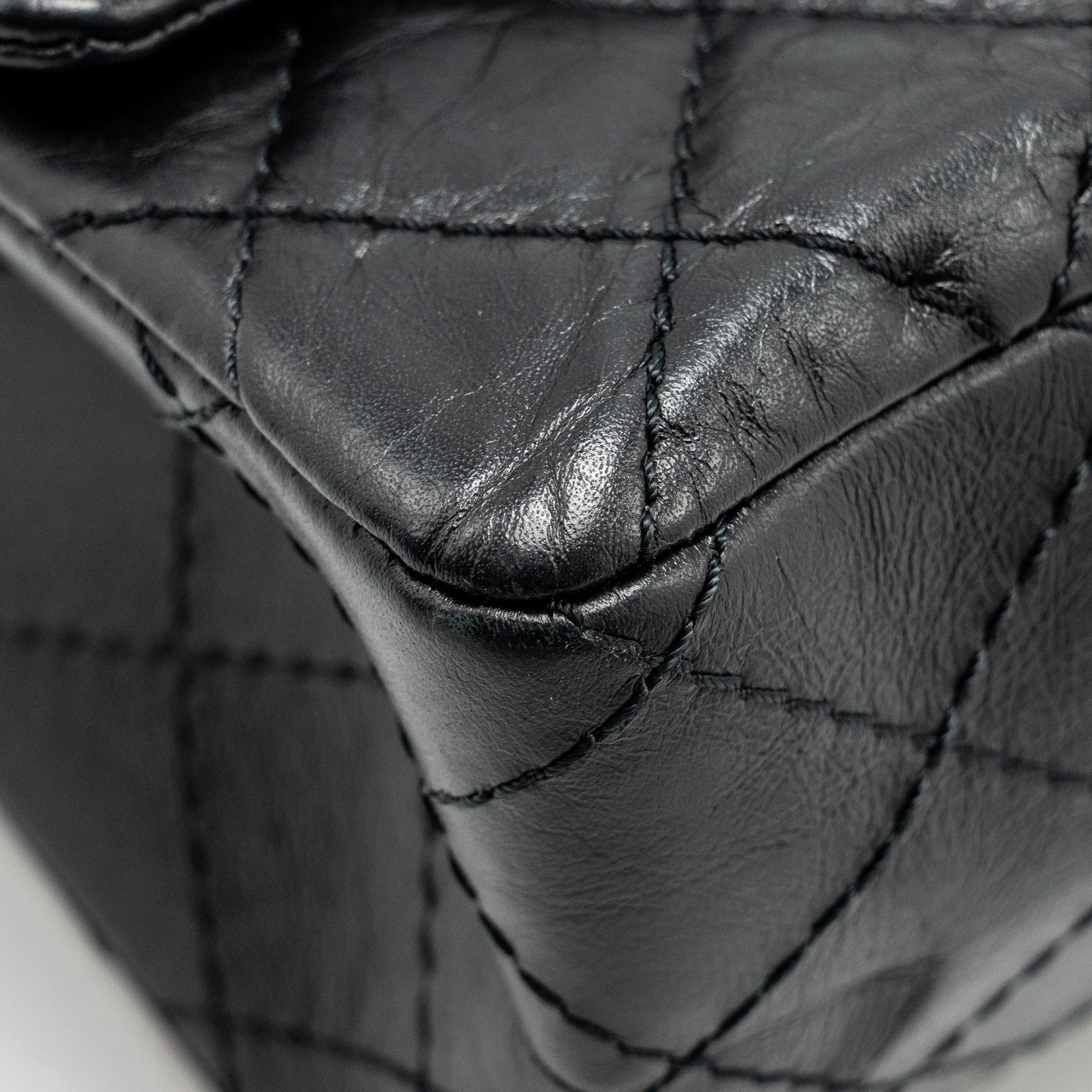 CHANEL SMALL 2.55 225 REISSUE FLAP BAG AGED CALFSKIN BLACK GHW