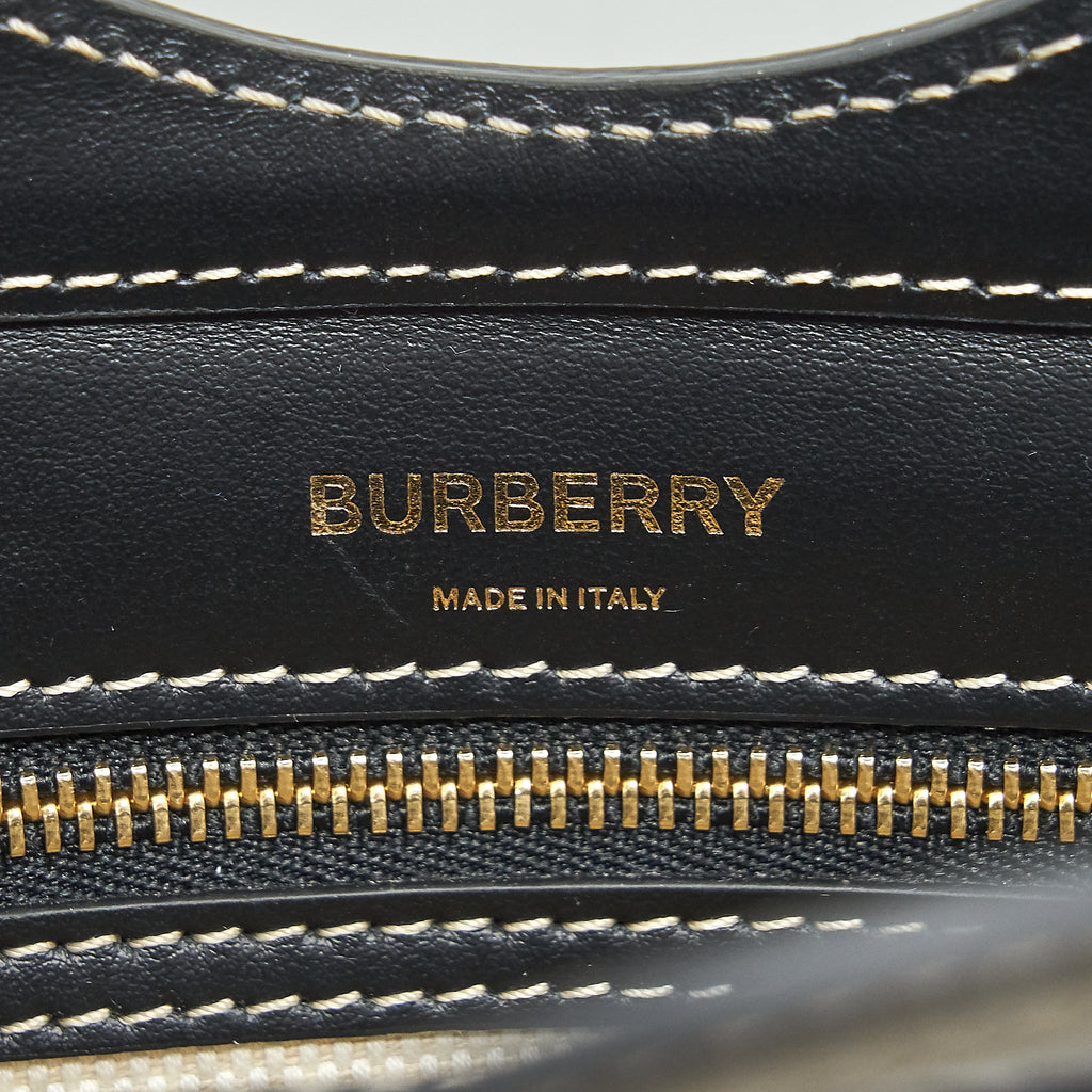BURBERRY MINI TWO-TONE CANVAS/LEATHER POCKET BAG