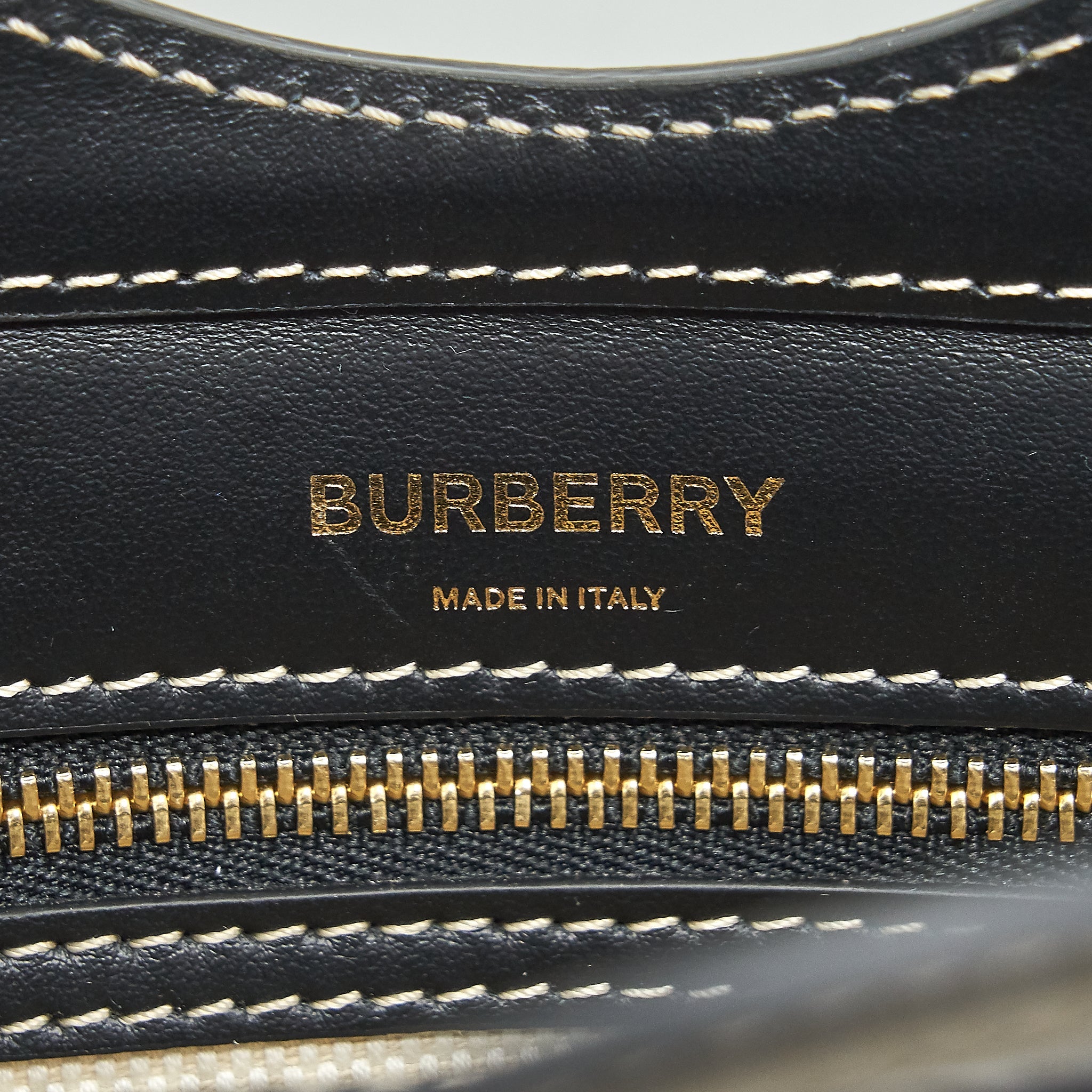 BURBERRY MINI TWO-TONE CANVAS/LEATHER POCKET BAG