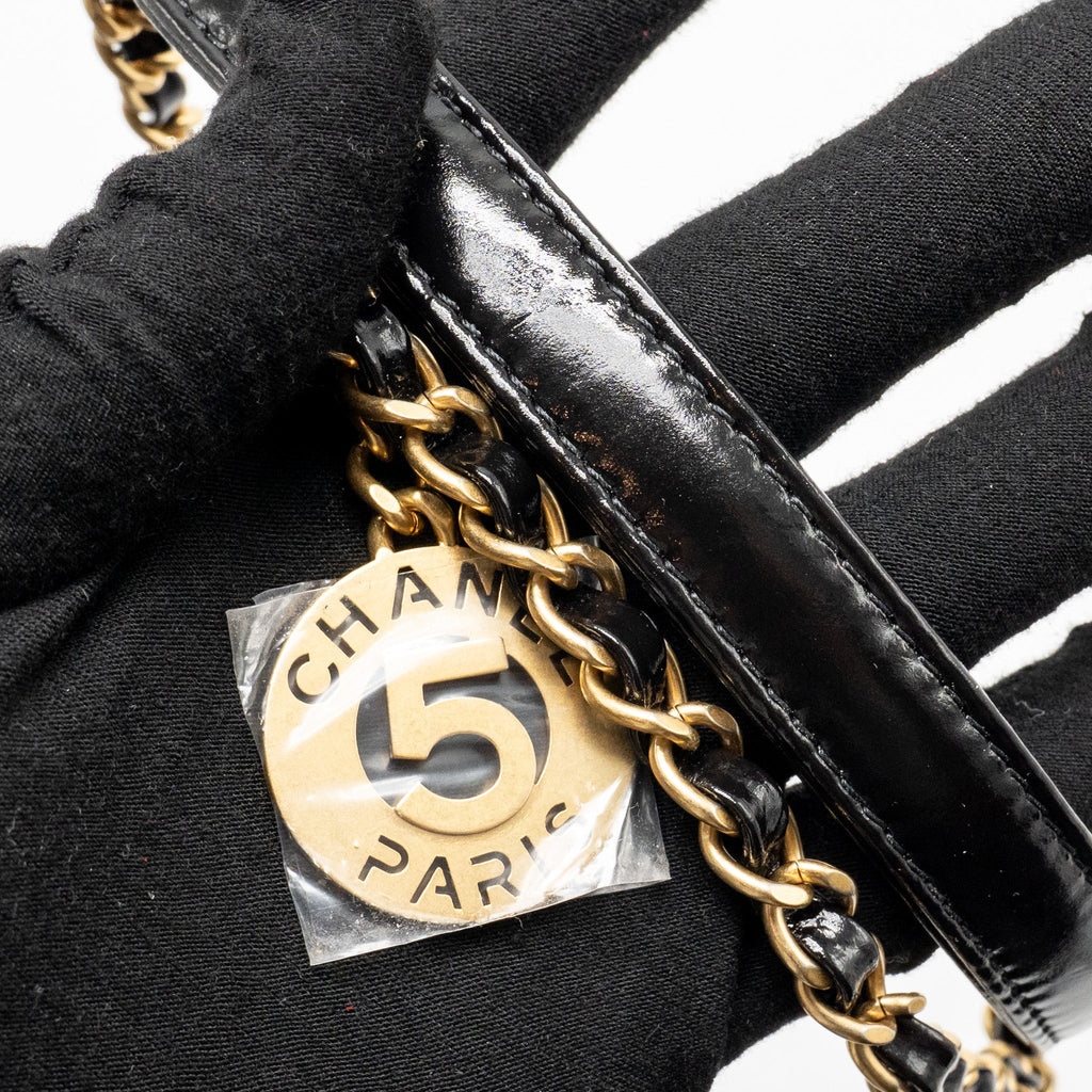 CHANEL HOBO BAG SHINY CALFSKIN BLACK BRUSHED GHW