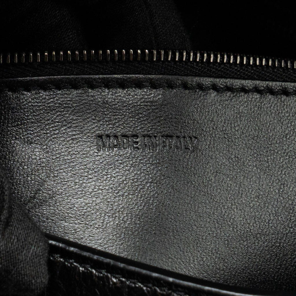 BALENCIAGA LIMITED EDITION DOWNTOWN SMALL SHOULDER BAG CROC-EMBOSSED CALFSKIN BLACK WITH BLACK HARDWARE