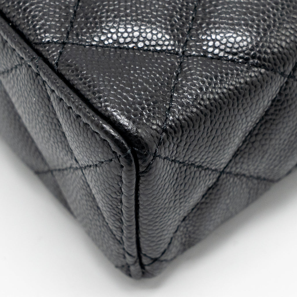 CHANEL 25P CC TOP HANDLE VANITY WITH CHAIN CAVIAR BLACK LGHW (MICROCHIP)