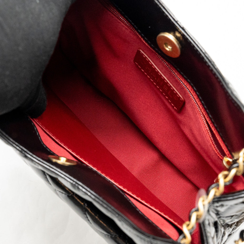 CHANEL HOBO BAG SHINY CALFSKIN BLACK BRUSHED GHW
