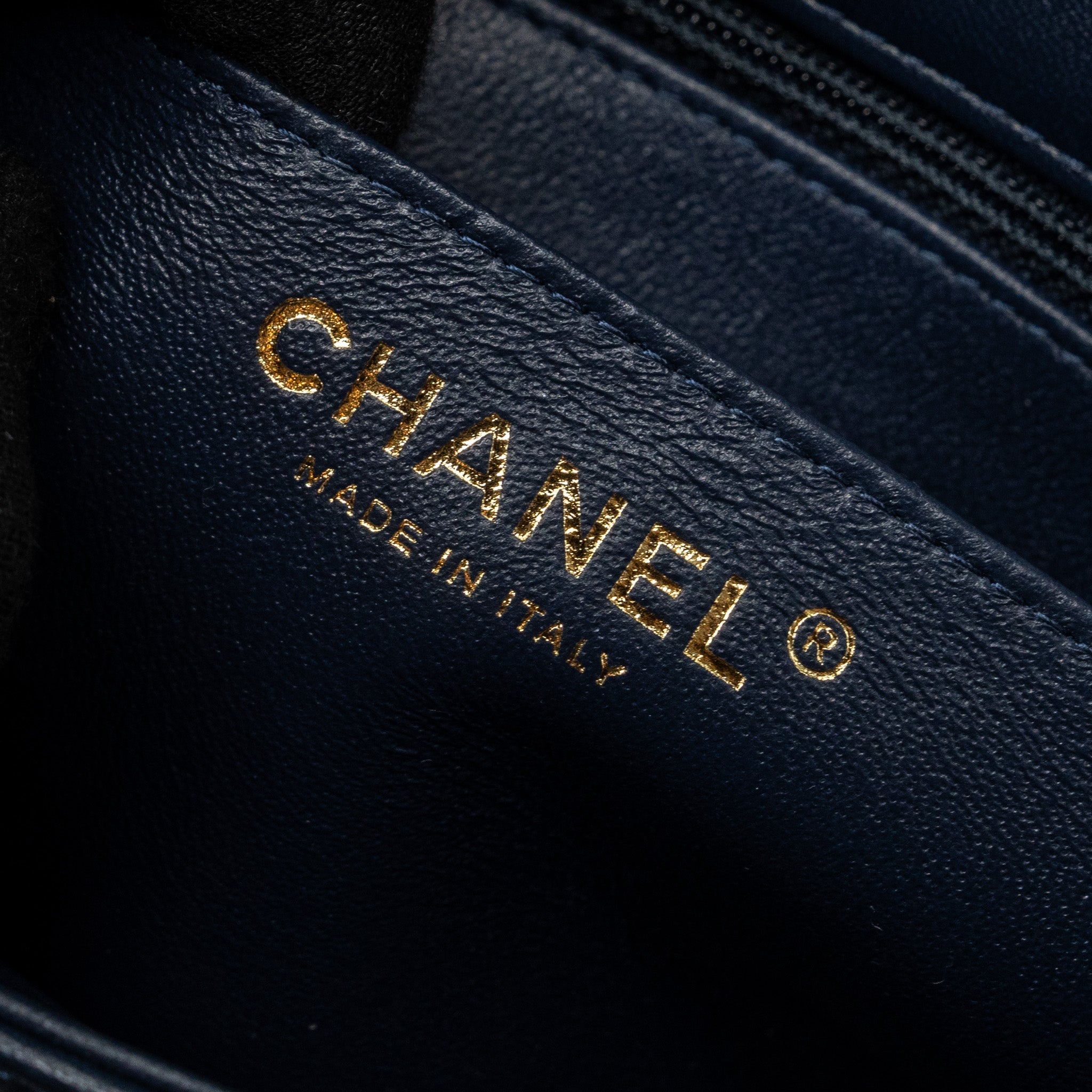 CHANEL CLASSIC MINI SQUARE FLAP BAG LAMBSKIN DARK BLUE LGHW
