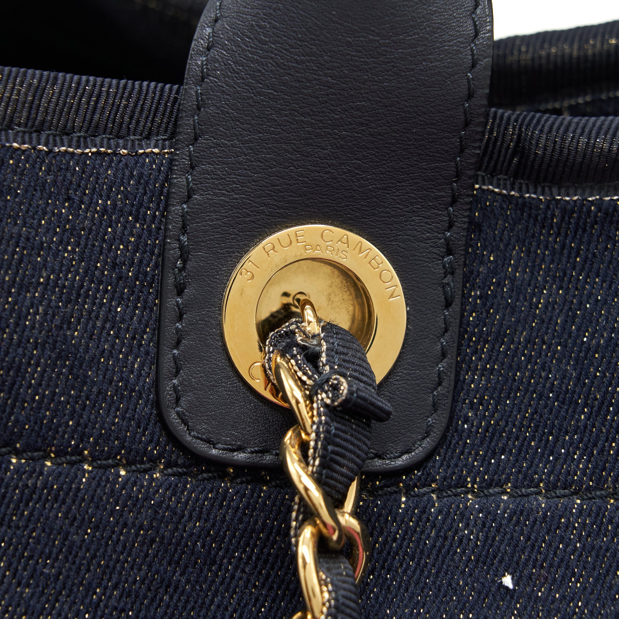 CHANEL DEAUVILLE TOTE BAG DENIM DARK BLUE/GOLD GHW