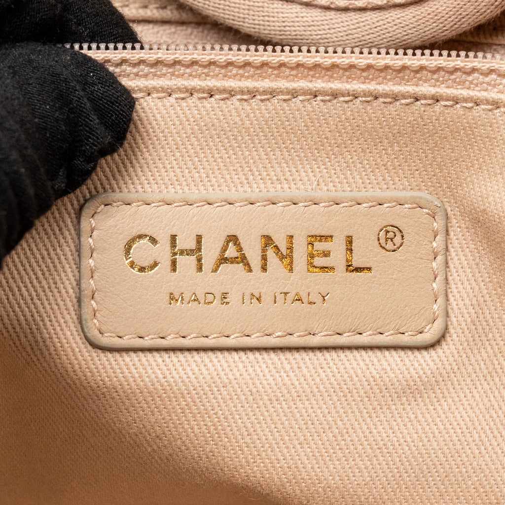 CHANEL LARGE DEAUVILLE TOTE SHOPPING BAG CANVAS/CALFSKIN LIGHT PINK LGHW