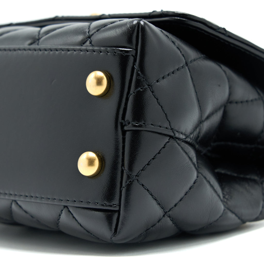 CHANEL 22A MINI COCO HANDLE WITH DETAILED LETTER HANDLE CALFSKIN BLACK BRUSHED GHW (MICROCHIP)