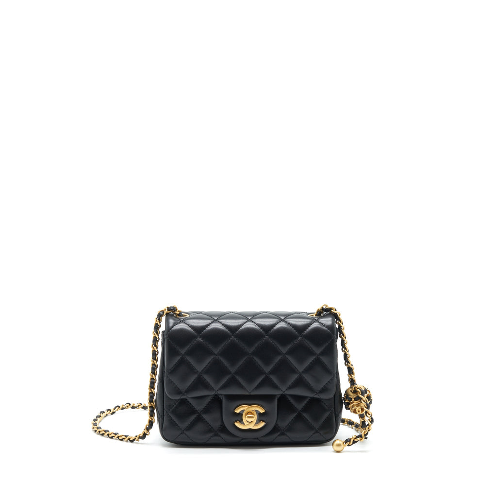 CHANEL 22S PEARL CRUSH MINI SQUARE FLAP BAG LAMBSKIN BLACK GHW (MICROCHIP)