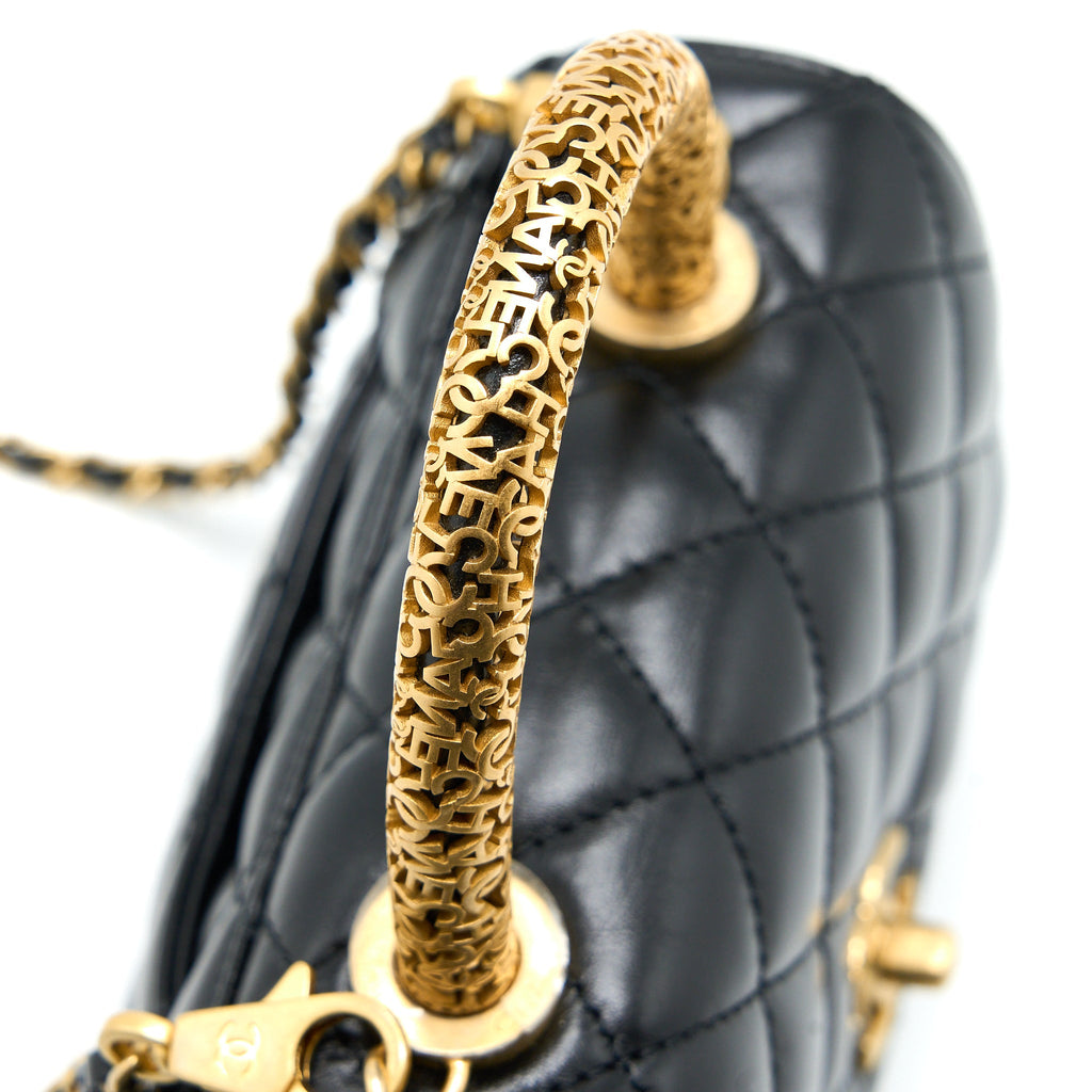 CHANEL 22A MINI COCO HANDLE WITH DETAILED LETTER HANDLE CALFSKIN BLACK BRUSHED GHW (MICROCHIP)