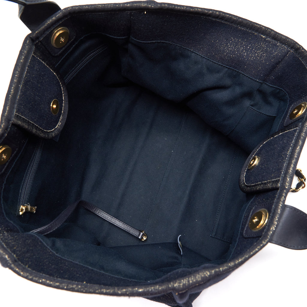 CHANEL DEAUVILLE TOTE BAG DENIM DARK BLUE/GOLD GHW