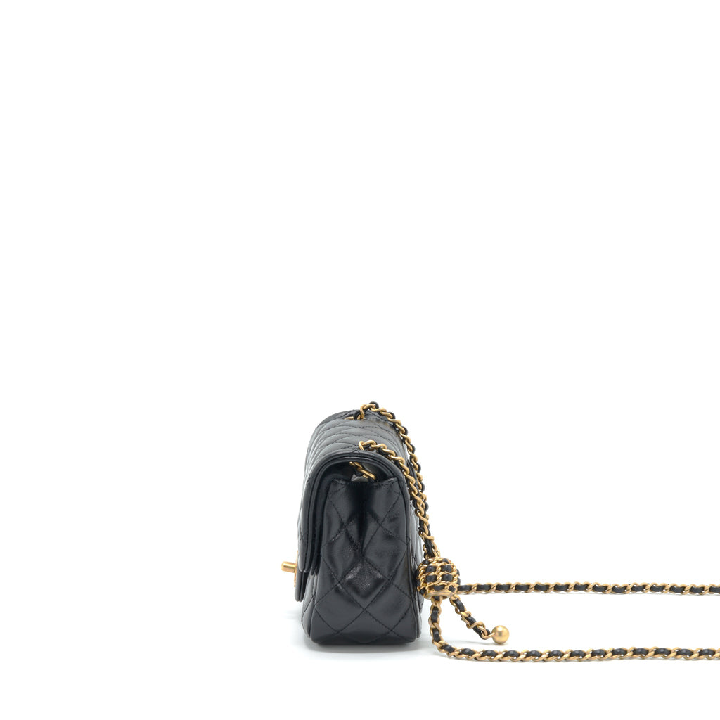 CHANEL 22S PEARL CRUSH MINI SQUARE FLAP BAG LAMBSKIN BLACK GHW (MICROCHIP)