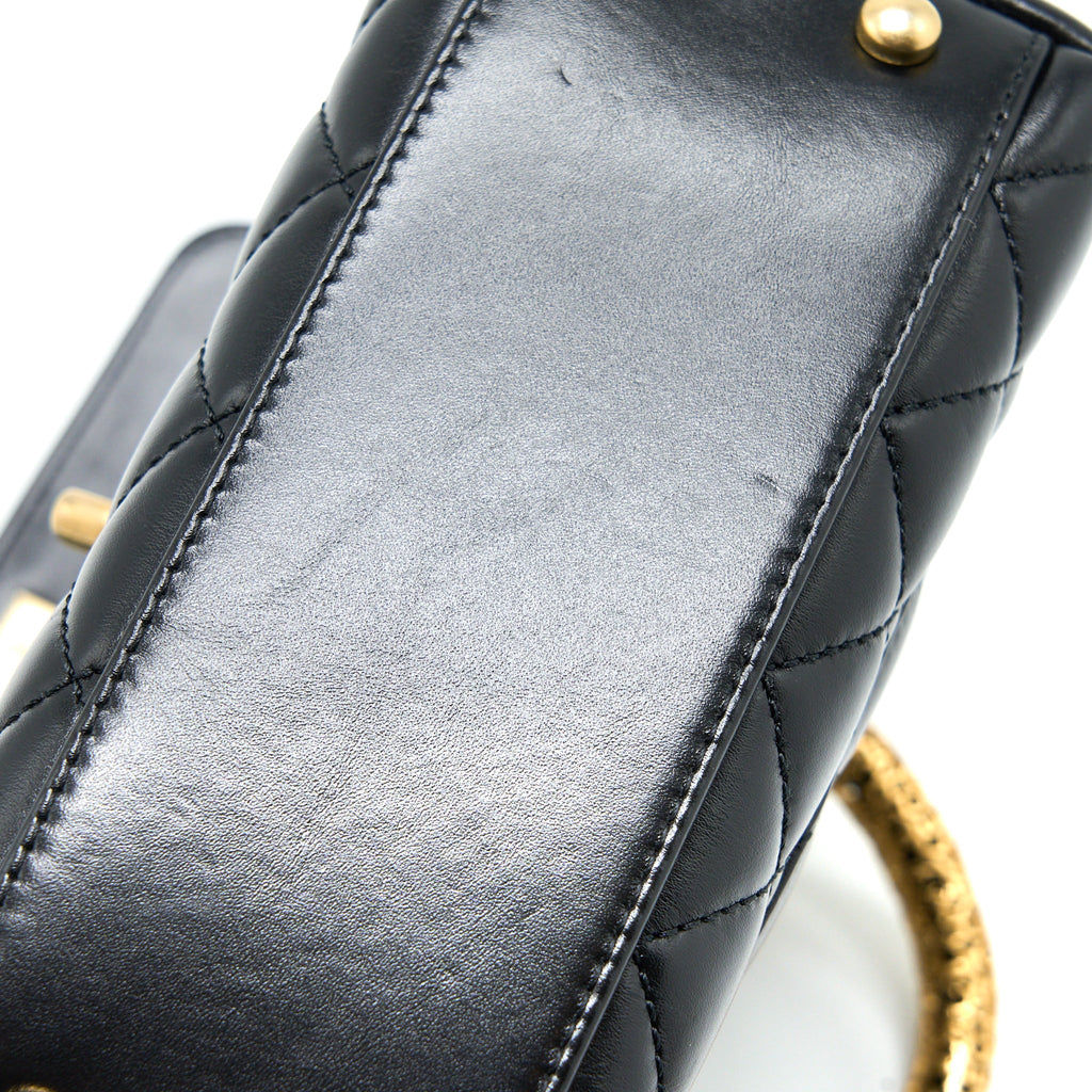 CHANEL 22A MINI COCO HANDLE WITH DETAILED LETTER HANDLE CALFSKIN BLACK BRUSHED GHW (MICROCHIP)