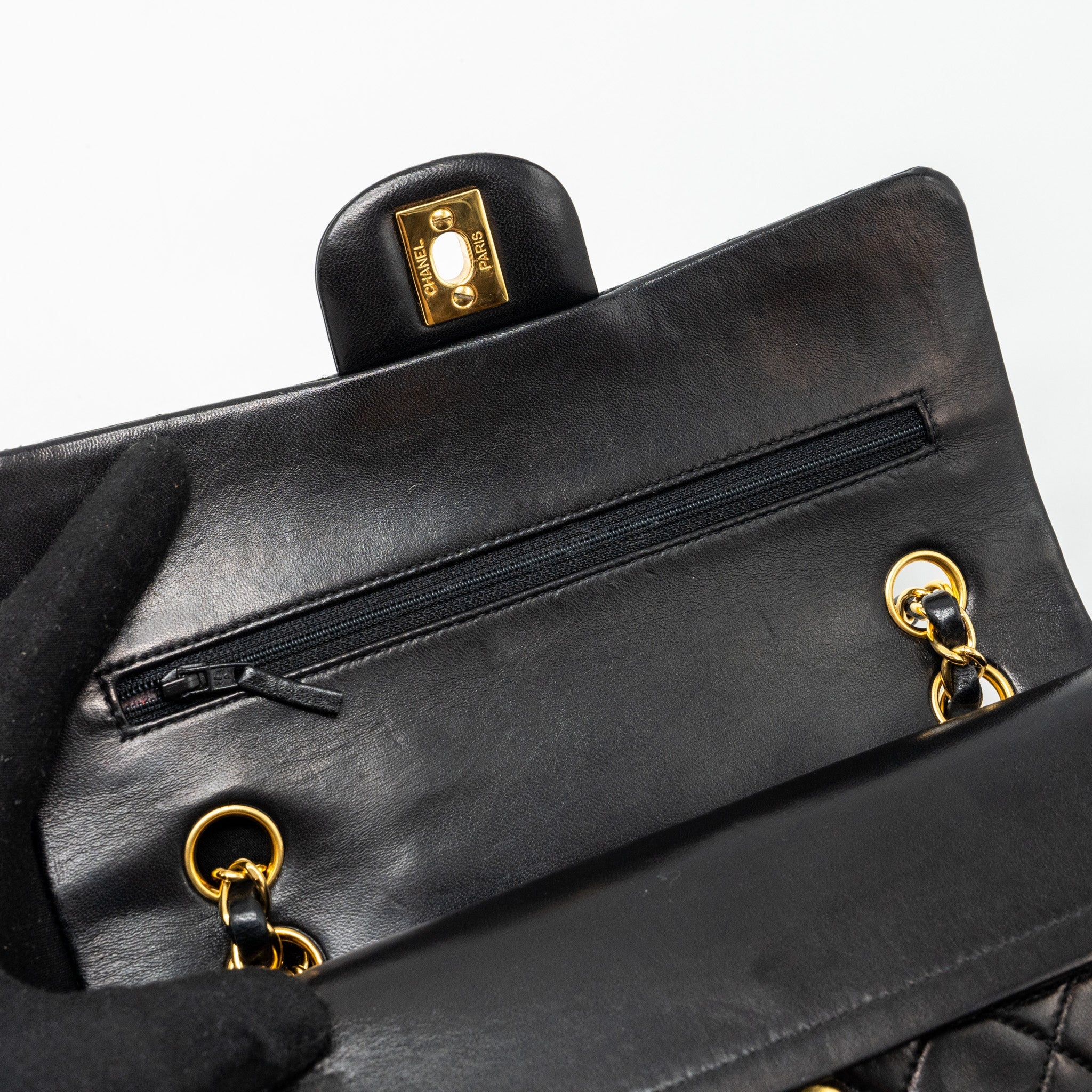 CHANEL VINTAGE SMALL CLASSIC DOUBLE FLAP BAG LAMBSKIN BLACK GHW