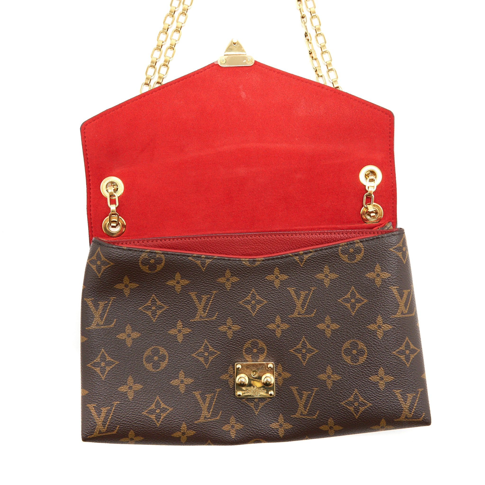 LOUIS VUITTON PALLAS CHAIN HANDBAG MONOGRAM CANVAS RED