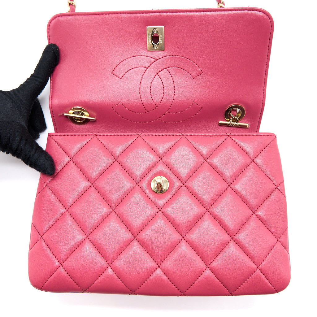 CHANEL TOP HANDLE TRENDY CC FLAP BAG LAMBSKIN PINK LGHW