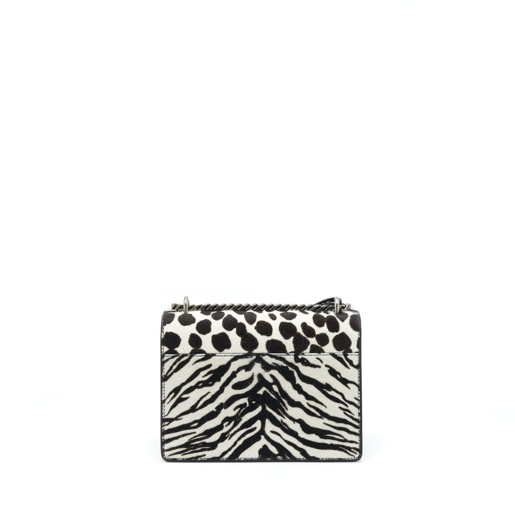 SAINT LAURENT/ YSL SUNSET ANIMAL PRINT CALF HAIR RUTHENIUM HARDWARE