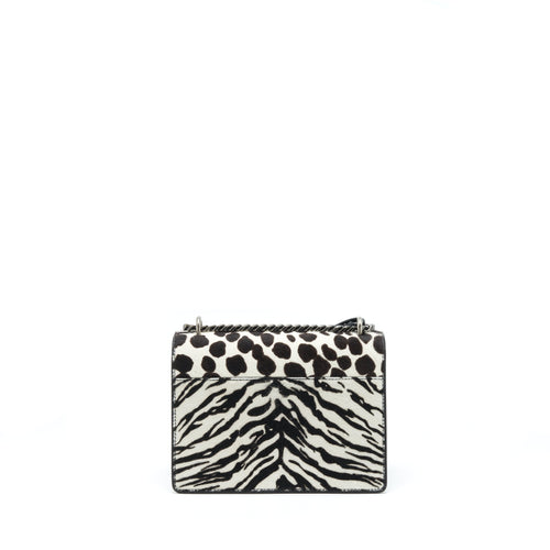 SAINT LAURENT/ YSL SUNSET ANIMAL PRINT CALF HAIR RUTHENIUM HARDWARE