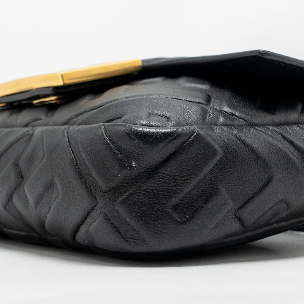 FENDI MINI BAGUETTE BAG FF MOTIF LAMBSKIN BLACK GHW